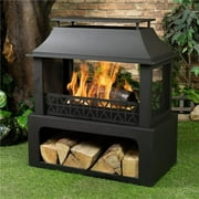 36 in. Rectangular Outdoor Steel Woodburning Fireplace with Log Storage Compartment