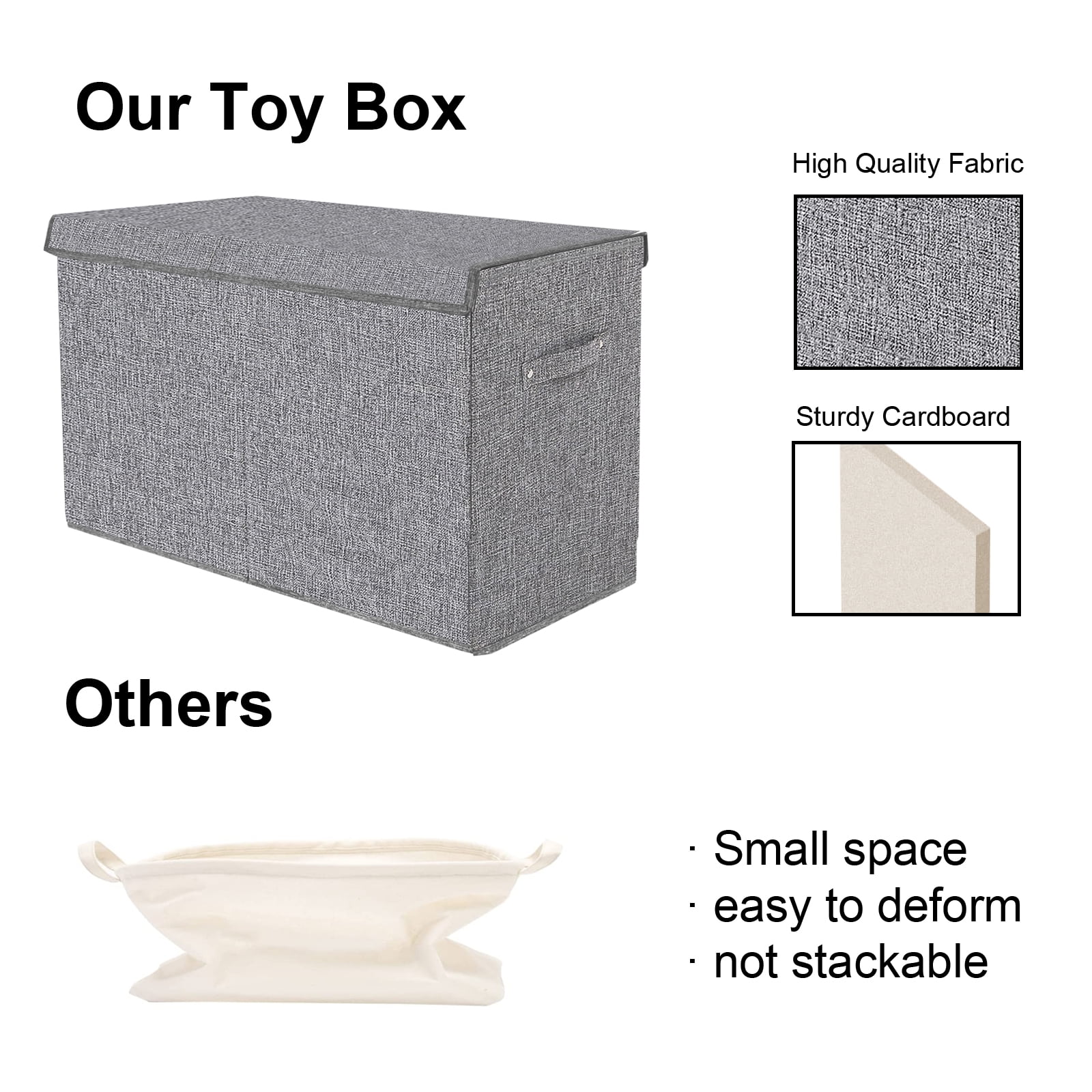 Homyfort Large Toy Box Chest Storage with Lid - Collapsible Kids Toys Boxes Organizer Bins Baskets with Handles for Boys,Girls,Nursery,Playroom,Clothes,Blanket,Bedroom(Gray)