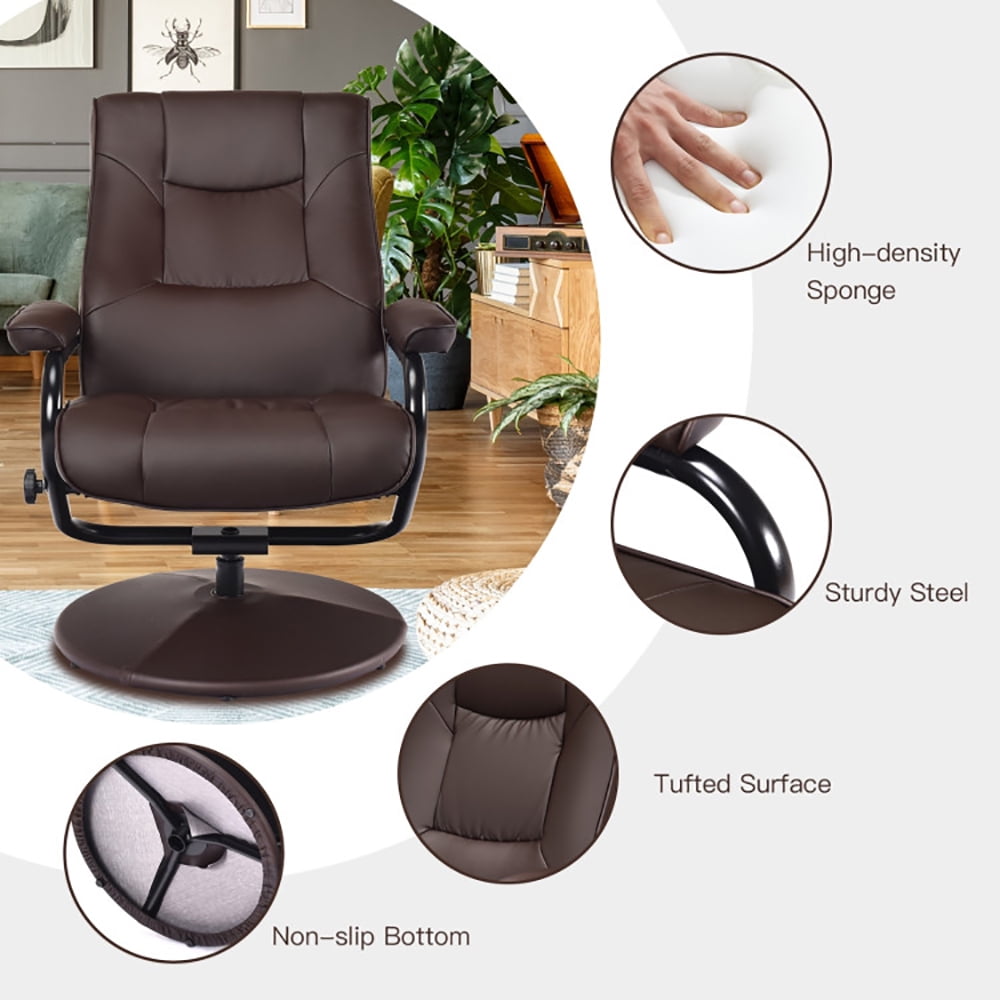 Finihen Swivel Recliner Chair, Swivel Lounge Chair Recliner with Ottoman, for Living Room, Bedroom, Brown