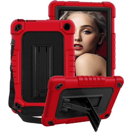 All-New Kindle Fire 7 Tablet Case (12th Gen, 2022 Release) SOATUTO Lightweight Armor Cover Full Body Rugged Hands Free Viewing Stand Fire 7 2022 Tablet Case for Amazon Fire 7 Kids Tablet - Red+Black