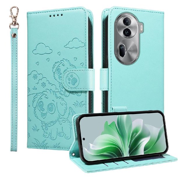 Funda Cartera GANGXUN con Diseño de Perrito en Relieve para OPPO Reno 11 Pro , Protección 360° con Ranuras y Correa Desmontable