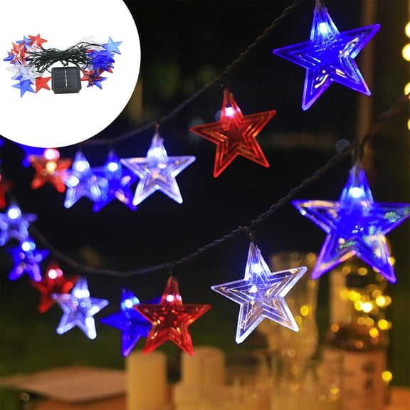 Summer Savings! Boovnll Red White and Blue Lights, 16.5FT 20 LED Waterproof Solar Operated Patriotic Decor 4th of July Lights for Outdoor, Front Door, Fireplace, Party Decor, 4th of July Decorations
