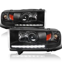 Spec-D Tuning LED Black Projector Headlights Compatible with 1994-2001 Dodge Ram 1500, 1994-2002 Dodge Ram 2500/3500, Left   Right Pair Headlamps Assembly