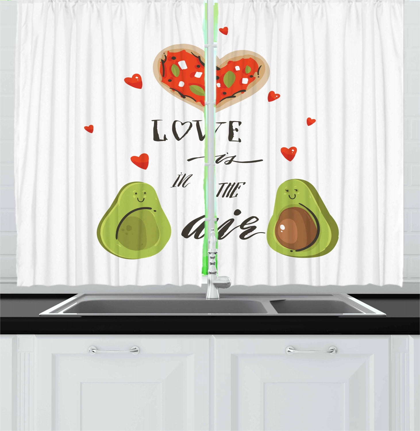 Avocado Curtains 2 Panels Set Valentines Day Themed Cartoon Avocado Couple In Love With Graphic Heart Shapes Window Drapes For Living Room Bedroom 55w X 39l Inches Multicolor By Ambesonne Walmart Com