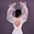 thumbnail image 5 of Vjnyvs Removable Ruffled Puffy Tulle Long Sleeve Bridal Wrap Cape Detachable Peplum Shrug for Wedding Evening Embellished Soft Mesh Bolero, 5 of 7