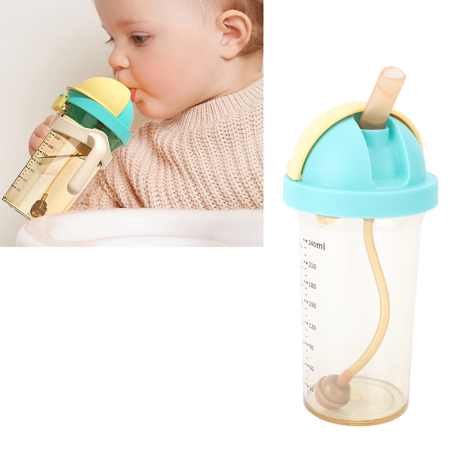 Suodoka 240ml / 8oz Flip Top Baby Water Bottle Wide Neck Weighted Straw Sippy Cup for Infants and Toddlers