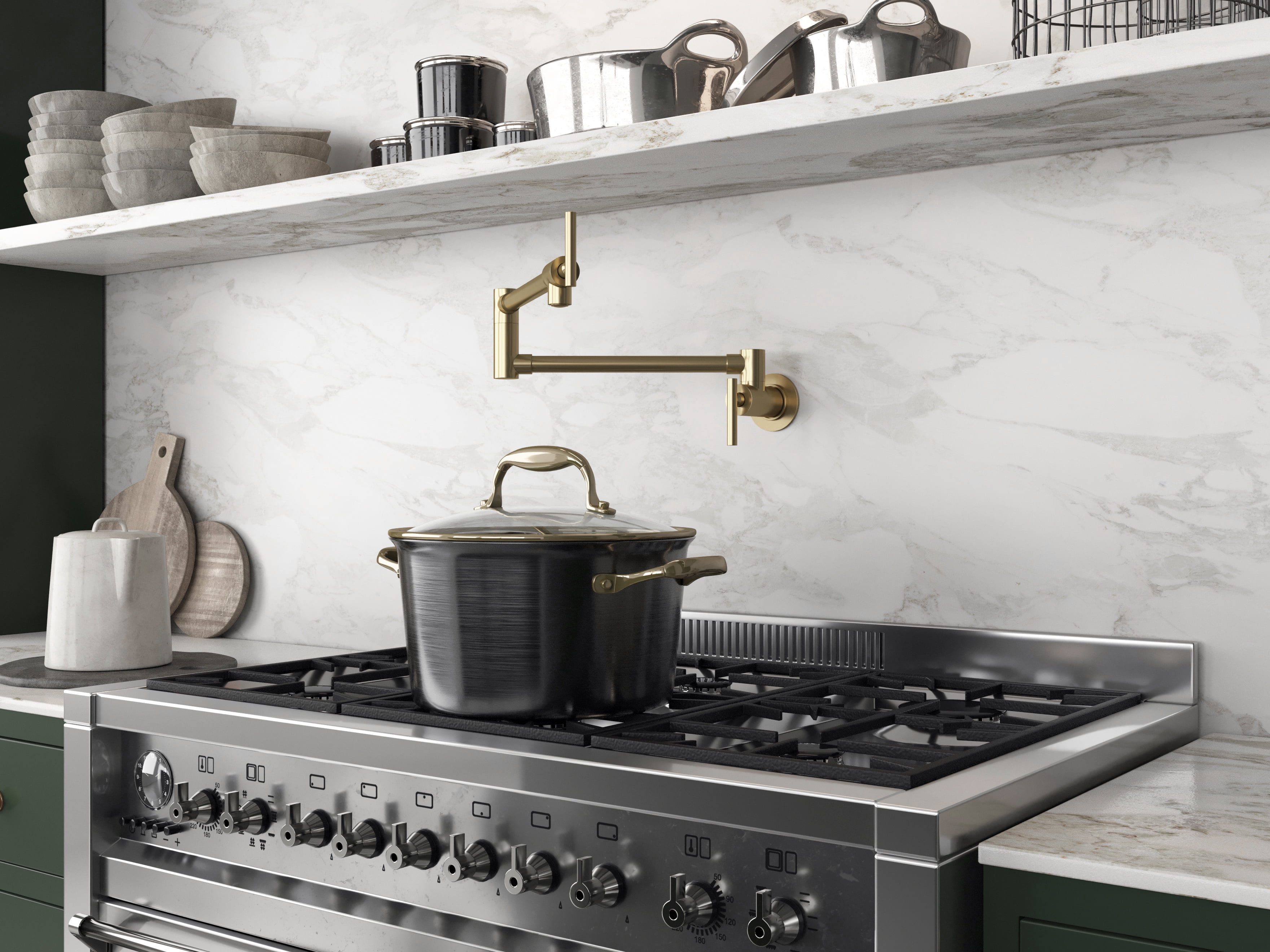 ANZZI Braccia Wall Mounted Pot Filler Kitchen Faucet in Brushed Brass