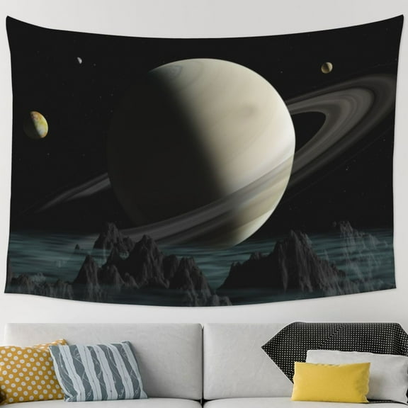 Saturn Planets Space Moon Pattern Large Tapestry, Aesthetic Tapestries Wall Hanging for Bedroom Living Room College Dorm Decor, 90 x 60 inches