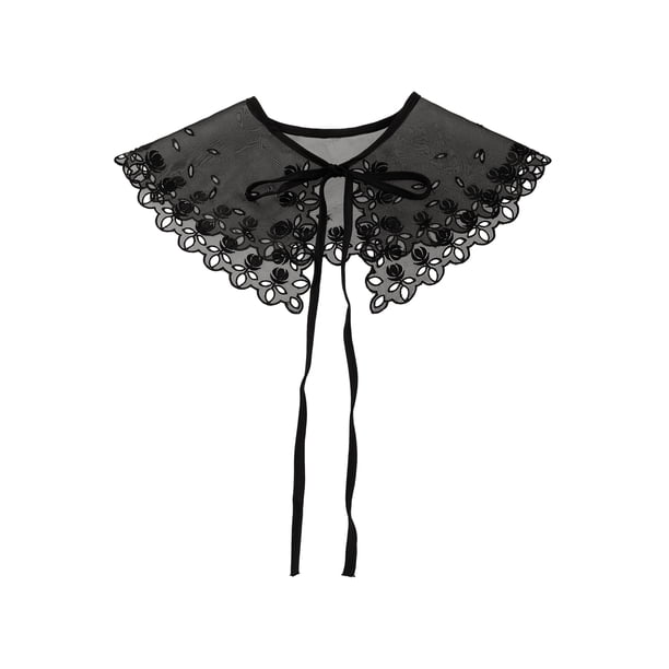 INSPIRE CHIC Cuello Falso Desmontable, Mini Capa de Bordado Semi-Translúcido para Blusa Negro-1