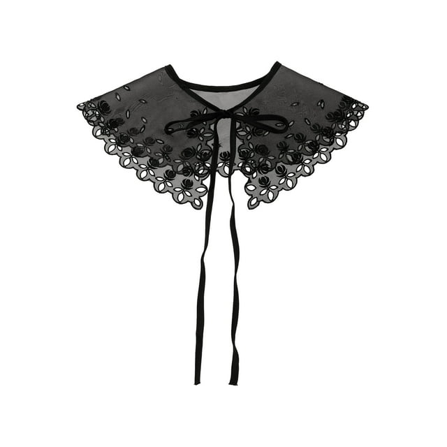 INSPIRE CHIC Detachable Fake Collar, Semi-Sheer Embroidery Mini Cape Neck Ruff for Blouse Black-1