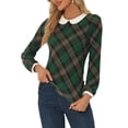 thumbnail image 1 of INSPIRE CHIC Women's  Peter Pan Collar Contrast Long Sleeve Shirt Greens M, 1 of 5
