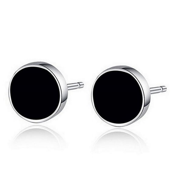 NUZYZ Men's Women's Sterling Silver Black Vinyl Earrings Ear Studs Jewelry Charm