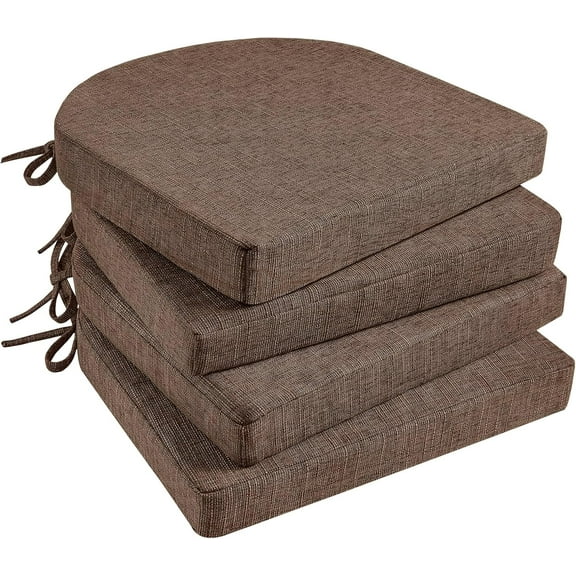 Chair Cushions for Dining Chairs 4 Pack, Memory Foam Chair Cushion with Ties and Non Slip Backing, 16 x 16 inches Chair Pads for Dining Chairs(Brown)