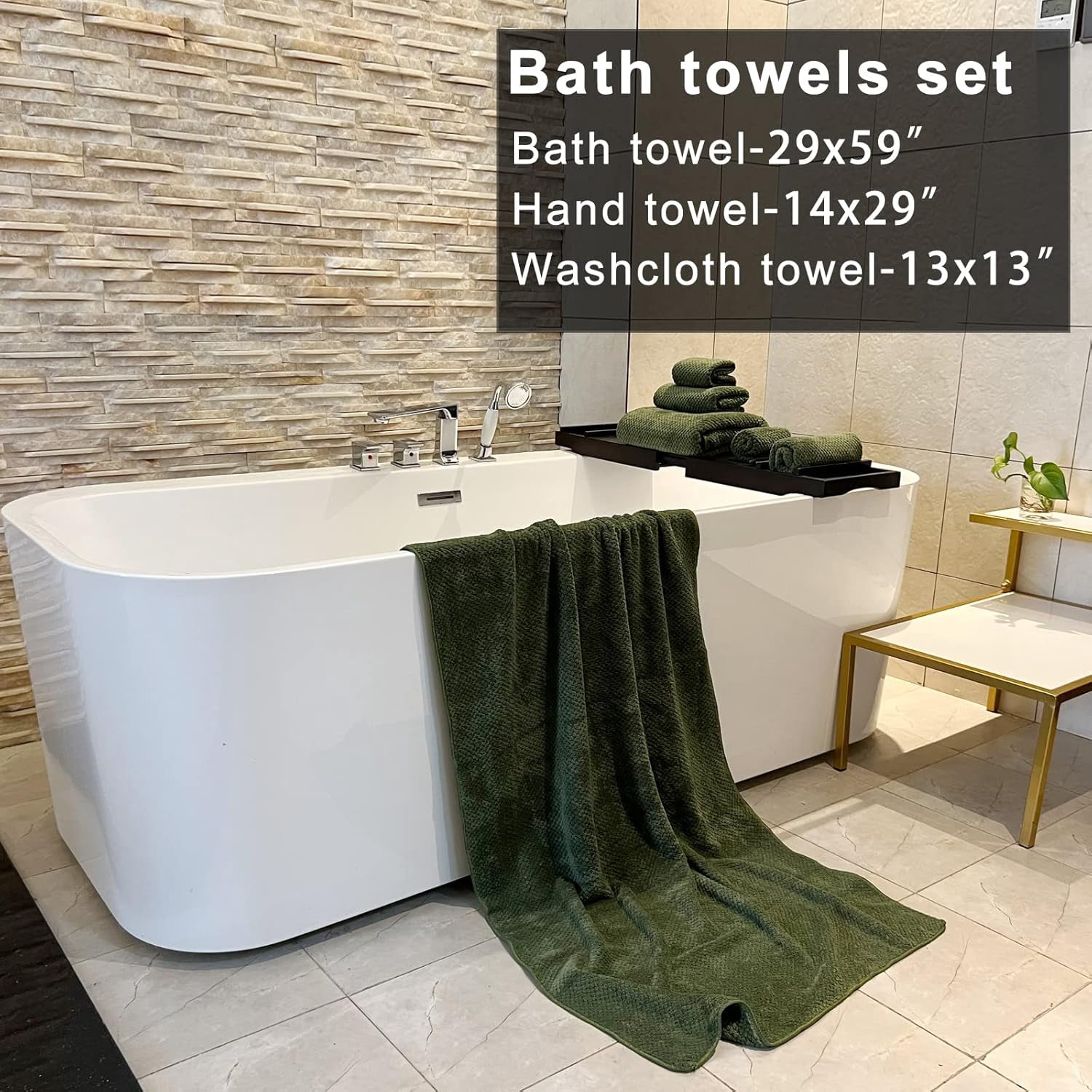 Bath Towels Set, Super Soft Lint Free Lightweight Microfiber Shower Towels for Bathroom (Olive Green)