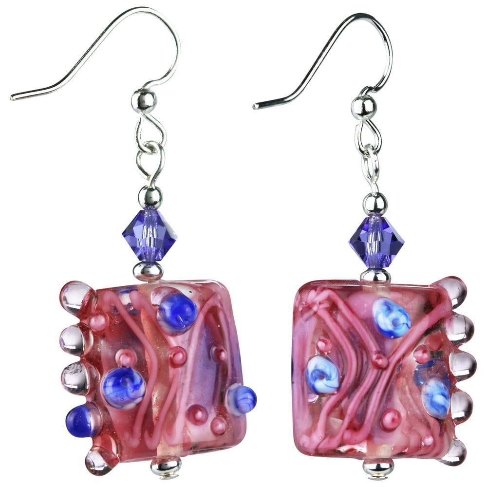 2.5" GORGEOUS LAMPWORK GLASS AMETHYST 925 STERLING SILVER DROP earrings 2.5" GORGEOUS LAMPWORK GLASS AMETHYST 925 STERLING SILVER DROP earrings