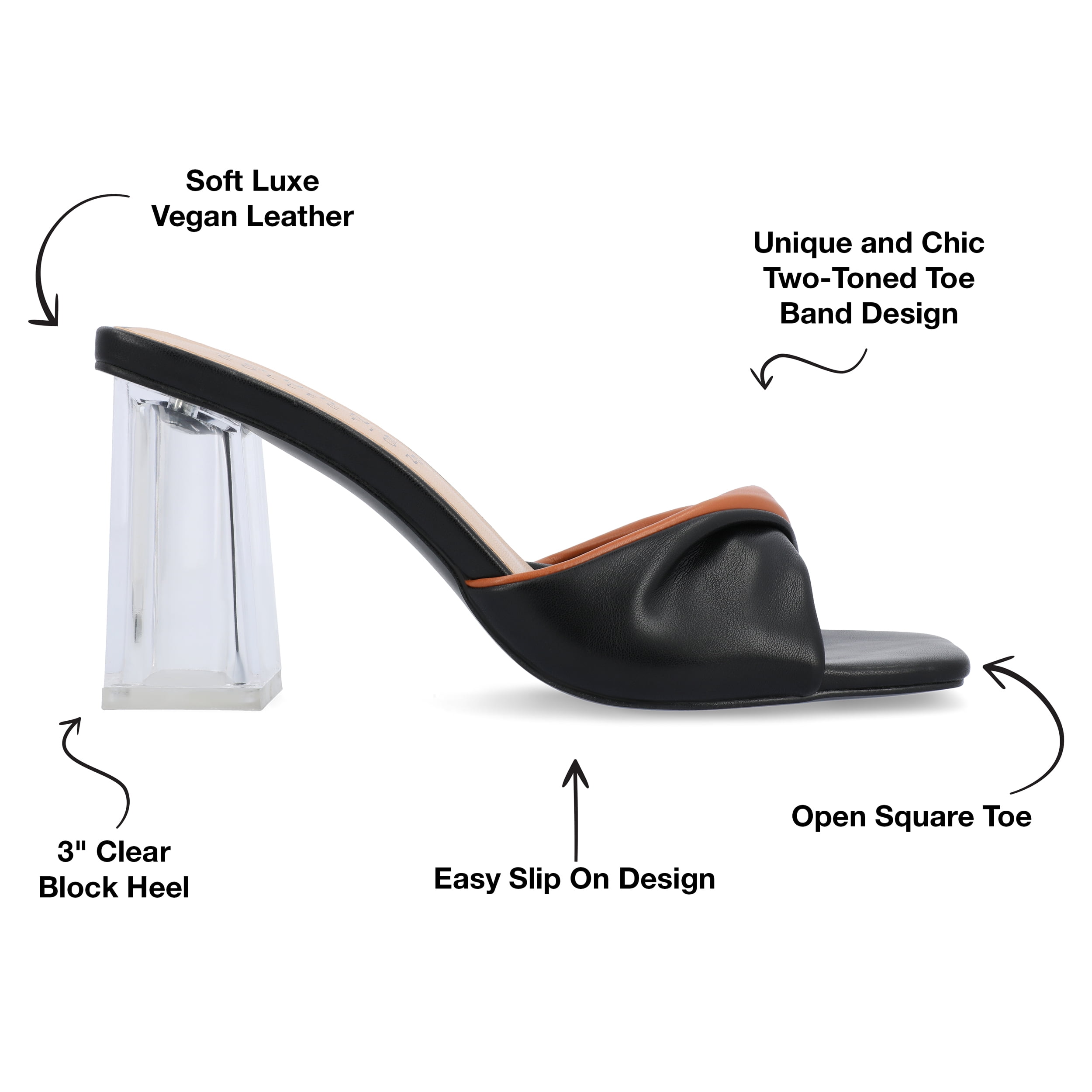 Journee Collection Womens Aylia Clear Block Heel Soft Vegan Leather Slip On Sandals