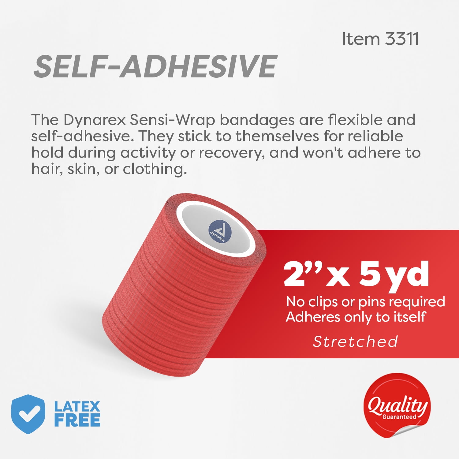 Dynarex Sensi-Wrap Self-Adhesive Bandages, 36-Pack, 2" x 5 yards, Red, Latex-Free, Colored Elastic Cohesive Athletic Tape, Tattoo Grip & Vet Wrap