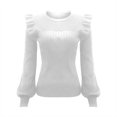 thumbnail image 3 of Long Sleeve Shirts For Women Ruffle Shoulder Sweaters Crew Neck Slim Fitted Fall Ribbed Knit Tops Womens Long Sleeve Tops, 3 of 5