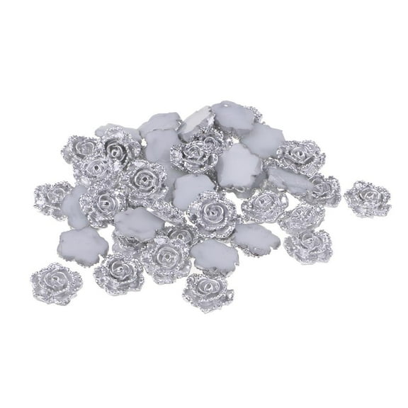 Yunhgft 50 Pieces Silver Flatbacks Resin Flowers Embellishments DIY Scrapbooking Crafts