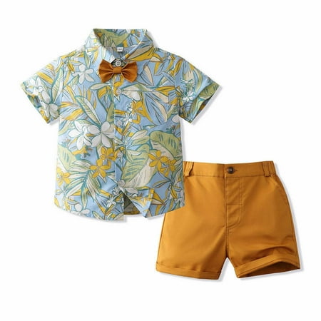 

British Style Fashion Kids Boy Suit Casual Infant Short Sleeved Floral Shirt And Shorts Suit Short Sleeve Shirt Set 2 Piece Sizes 9-12 Months
