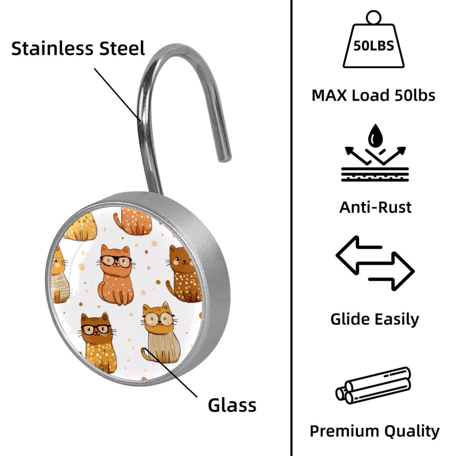 12pcs Decorative Shower Curtain Hooks, Rust Resistant Shower Rings for Bathroom Living Room,Rustproof Stainless Steel Rings for Shower Curtain and Liner Rods,Sweater Cat