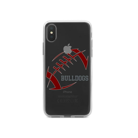 DistinctInk Clear Shockproof Hybrid Case for iPhone XS Max (6.5" Screen) - TPU Bumper, Acrylic Back, Tempered Glass Screen Protector - Bulldogs Football - Maroon, Gray