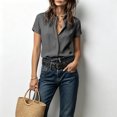 thumbnail image 5 of IUYRTFE Women's Short Sleeve Collared Button Down Shirt Relaxed Fit Stretch Casual Summer Blouse, 5 of 7