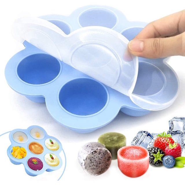 Recipientes de silicona para almacenamiento de alimentos para bebés, congelación de gachas de silicona para bebés con bandeja de congelador con tapa de silicona, reutilizable: verduras, purés de fruta Afortunado Sencillez