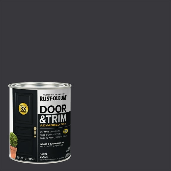 Black, Rust-Oleum Satin Door & Trim Paint- Quart, 1 Pack