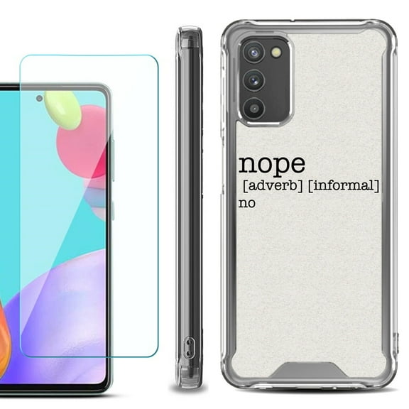 Shockproof Bumper Phone Case for Samsung Galaxy A03s, with Tempered Glass Screen Protector, by OneToughShield ® - Dictionary/Nope