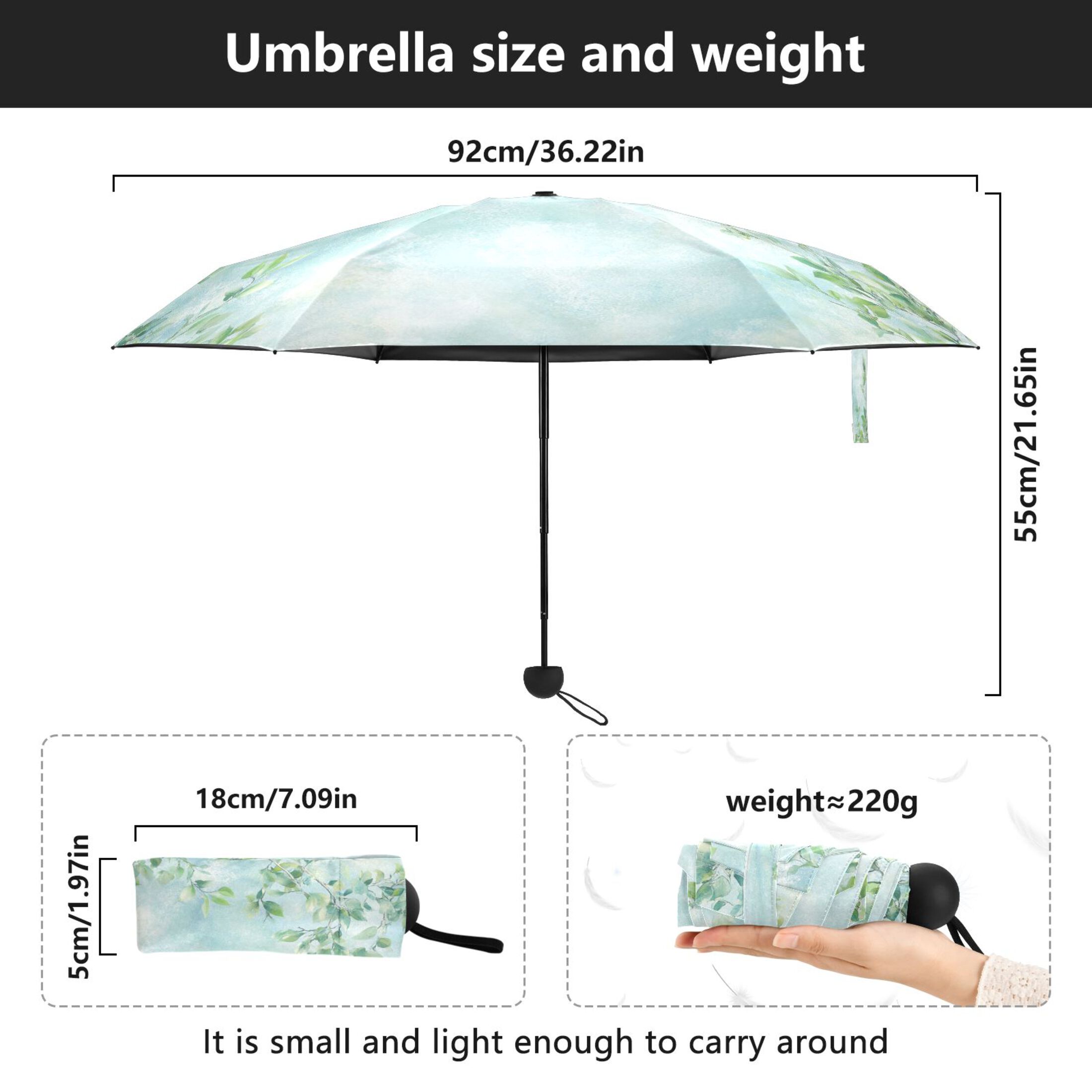 Soft Leafy Background Umbrellas for Sun Auto Open Close UV50+ Waterproof 5-Fold Compact Fiberglass Frame