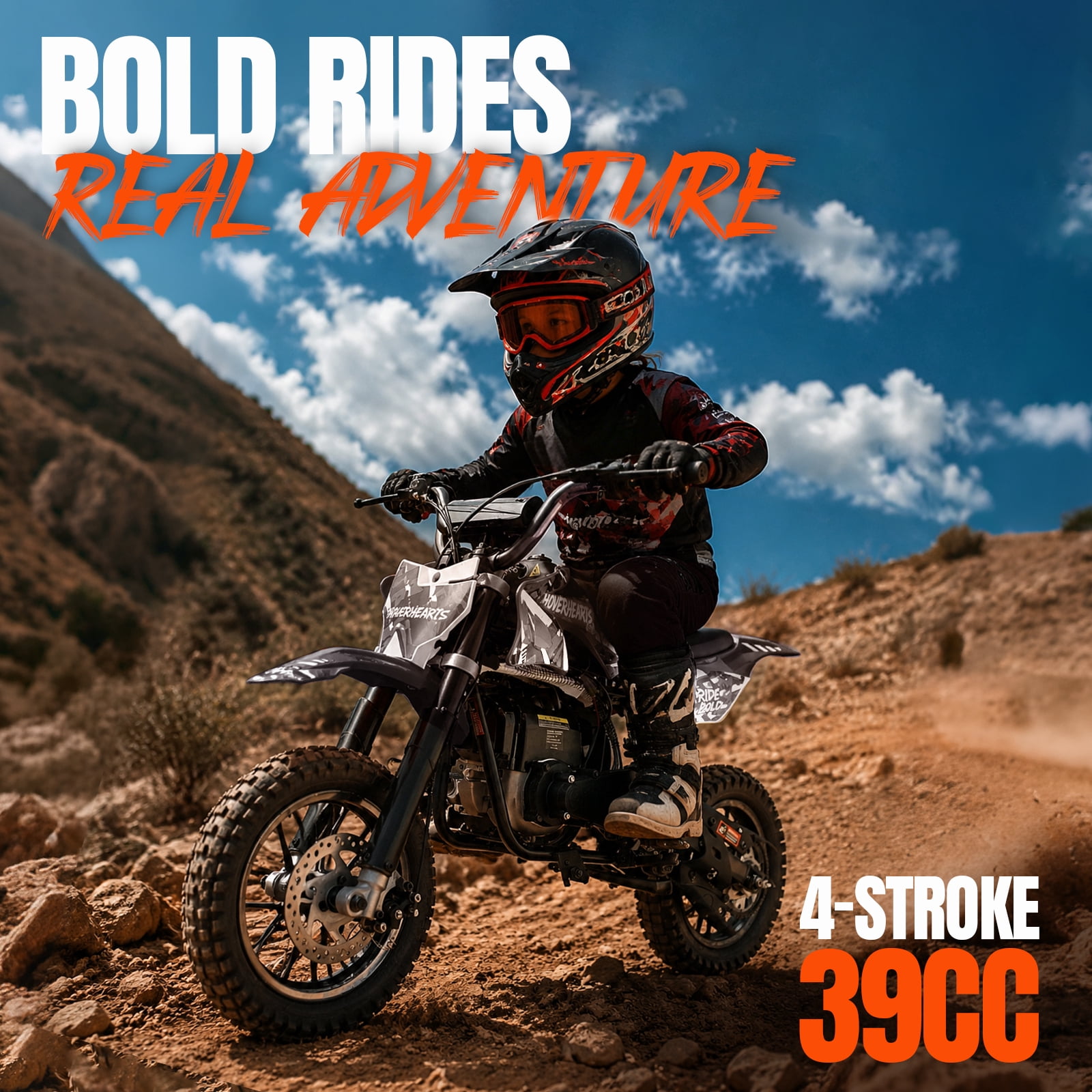 Kids Mini 39CC Gas Dirt Bike, 4 Stroke Ride on Bike with Off-Road Tire, Shocks, Pull Start, Oil Mixed Required, Support Up to 165lbs