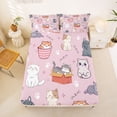 thumbnail image 5 of jejeloiu Cute Pink Cat Cartoon Queen Sheet Sets Kids,Kawaii Kitten Print Bed Set For Girls,4pcs, 5 of 6