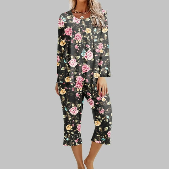 Jacenvly Nightgowns for Women Light Breathable Womens Silk Pajamas Set Printing Round Neck Short Sleeve Sleepshirt and Pants Sets Loungewear Pajamas with Pockets Red