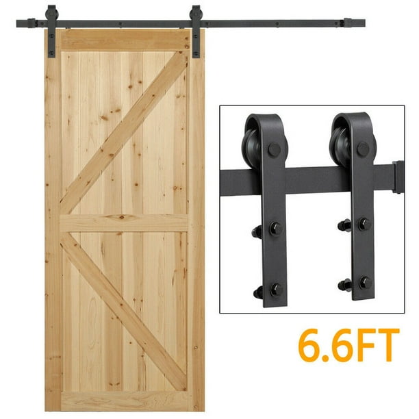 6.6FT Sliding Barn Fram Door Hardware Rustic Roller Track Rail Kit Set