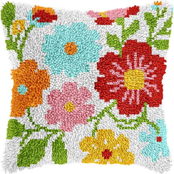 Latch Hook Kits Pillow Printed Canvas Diy Flowers 17X17 Inch Handmade Cushion Crochet Yarn Embroidery Needlework Hook Latch Kit Pillowcase Rug Cover Christmas Home Sofa Decoration