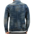 thumbnail image 2 of Men's Distressed Ripped Faded Wash Worn Button Up Denim Jean Trucker Jacket (Garland, 3XL), 2 of 3