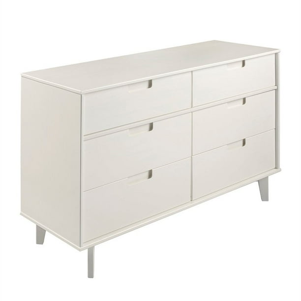 6 Drawer Groove Handle Wood Dresser White Walmart