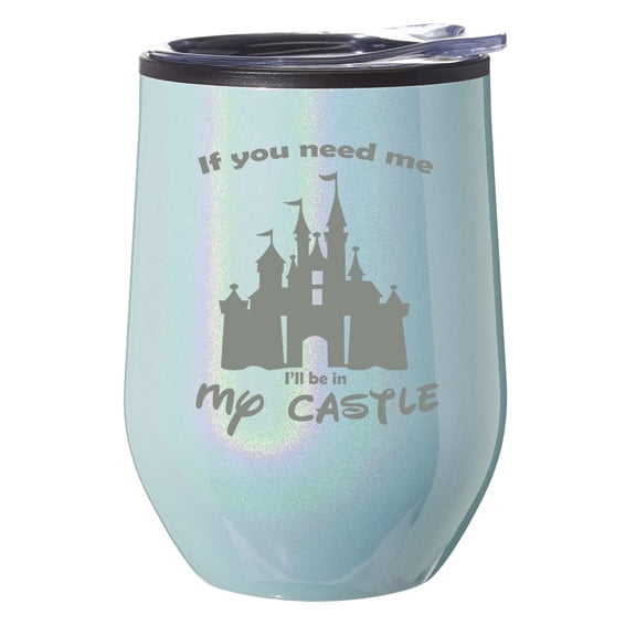 Stemless Wine Tumbler Coffee Travel Mug Glass With Lid Gift If You Need Me I'll Be In My Castle Funny Princess Mom Mother (Blue Glitter)