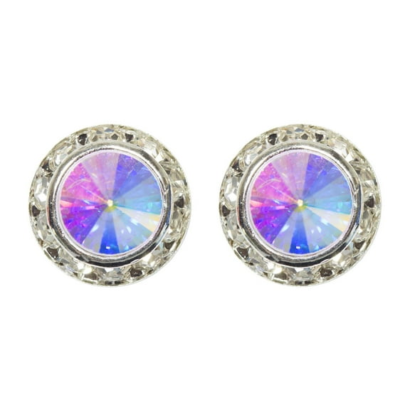 #12536 AB 13mm Rondel with Rivoli Button Earrings