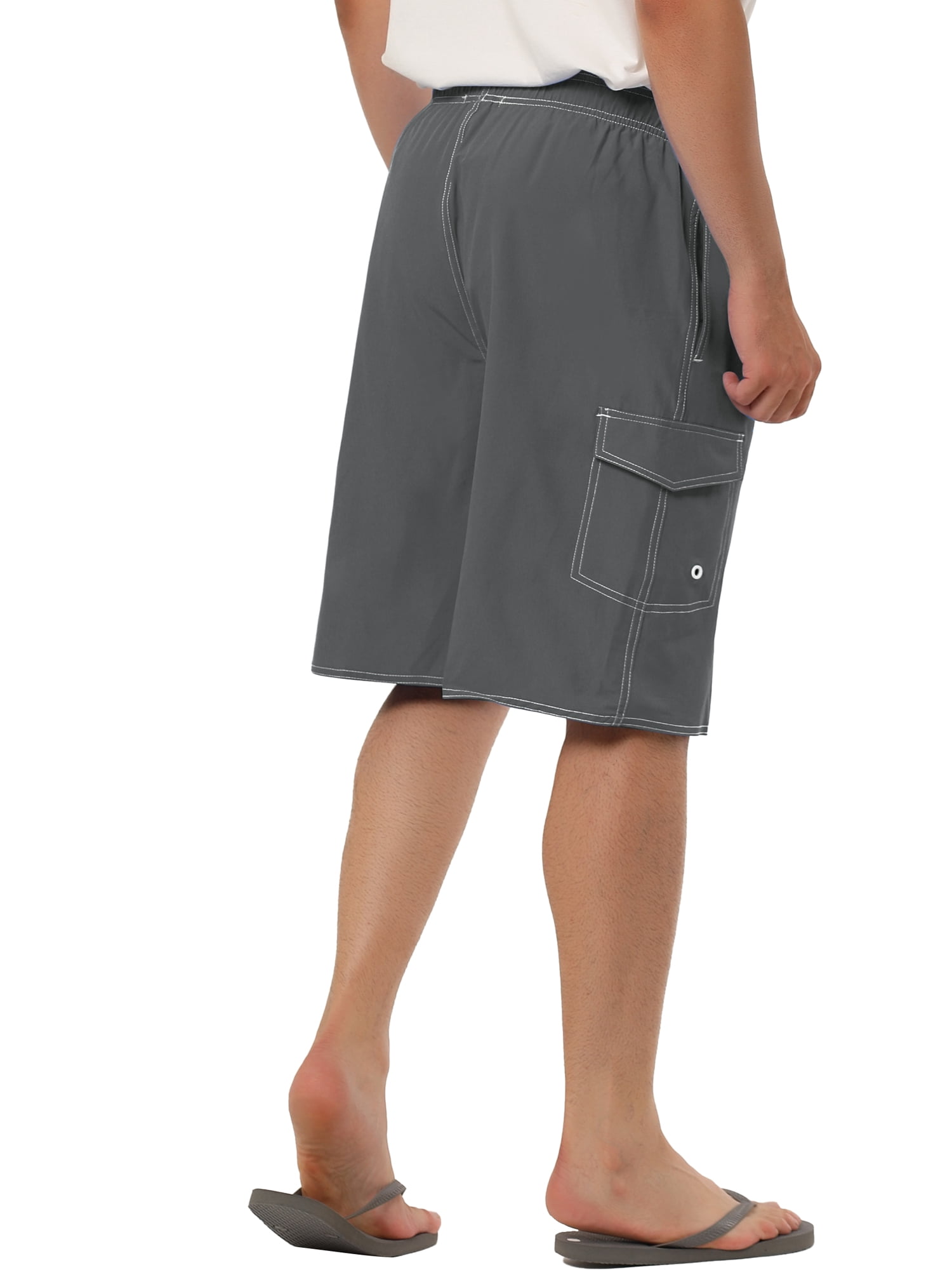 INSPIRE CHIC Father's Day Men's Shorts Summer Drawstring Elastic Waist Solid Beach Board Swim Shorts 36 Gray