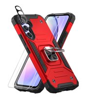 TASHHAR Samsung Galaxy A54 5G Case with Screen and Lens Protector and Magnetic Ring Kickstand Military Grade Double Layer Drop Protection Durable Detachable for Galaxy A54 5G Phone - Red