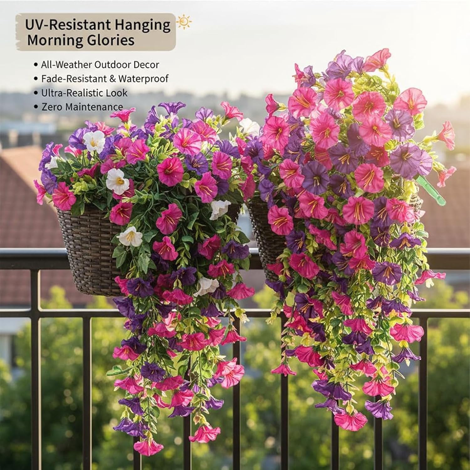 2026 New UV Resistant Hanging Artificial Morning Glory Vine, Artificial Flowers for Outdoors, Realistic Faux Flower Plants for Spring Summer Garden Porch Planters Decor