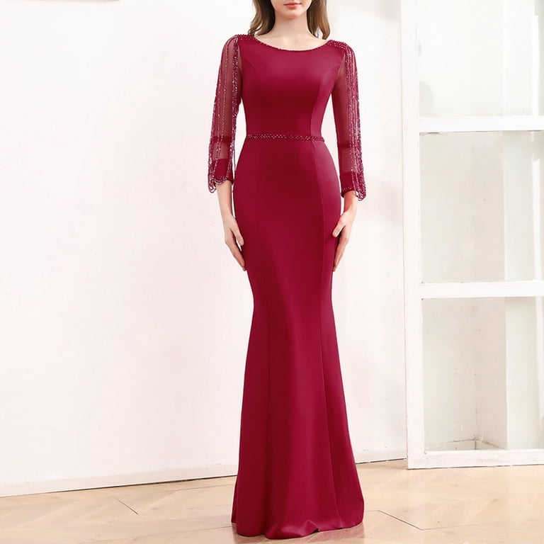 knee length dresses for ladies Trinity Modest Long Sleeves Slit Long Chiffon Bridesmaid Dresses, Cinnamon Rose main image 1