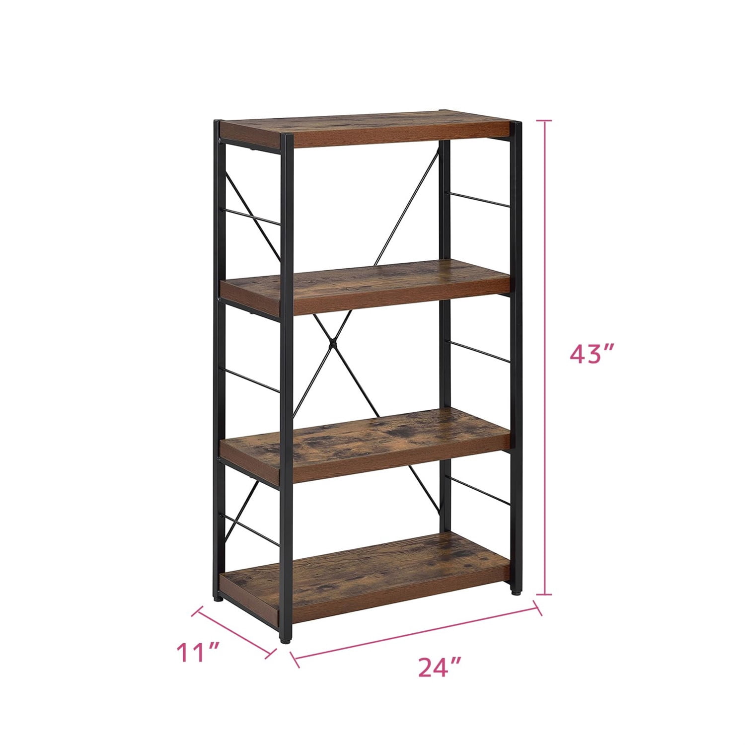 Hommoo Industrial 5 Tiers Bookcase, Modern Storage Shelf for Home & Office, Rustic Brown