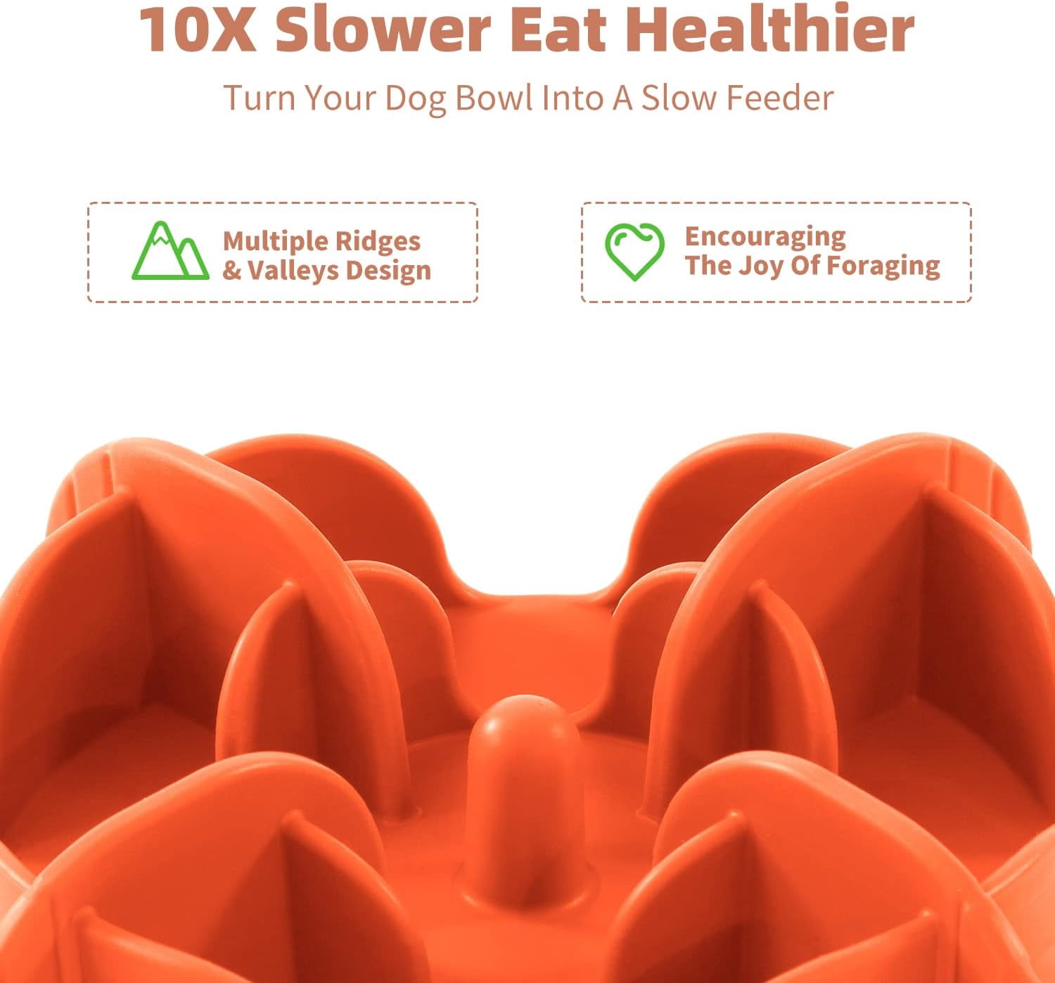 Slow Feeder Dog Bowls Insert for Large Breed, 7 Inch Cuttable Slow Feeder Insert with 32 Octopus Suction Cups for Medium Large Size Dog Food Bowl (X-Large, Orange)