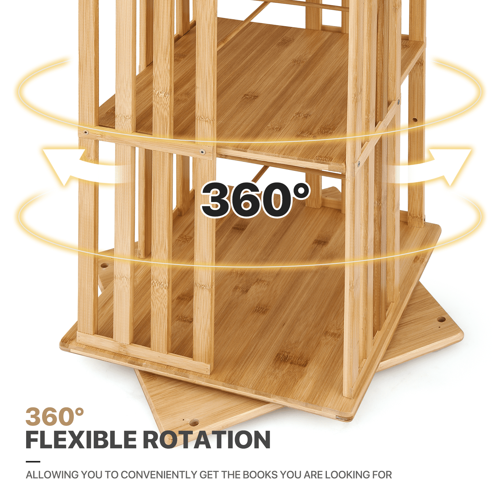 MoNiBloom Bamboo Rotating Bookshelf 360 Degrees, 6-Tiers Free Standing Revolving Bookcase, Storage Rack for Home, Study, Office, Natural