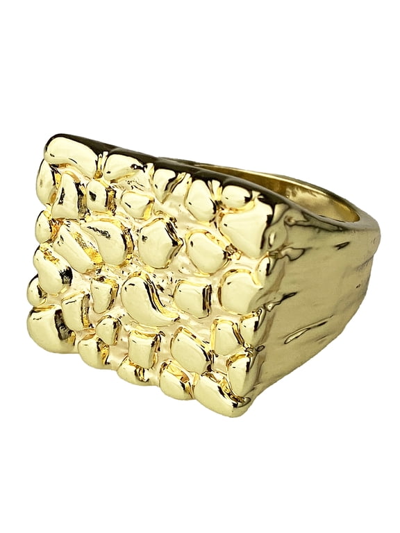 Mens Nugget Ring Gold Finish 20MM Square Chunky Hip Hop Rapper Jewelry Size 11