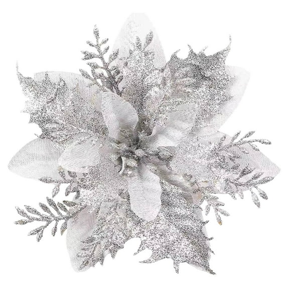 1 Pcs Christmas Poinsettia Flower, Christmas Glitter Artificial Flower, Glitter Poinsettia Artificial Flowers for Xmas New Year Wedding Party Ornaments