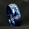 thumbnail image 3 of Tungsten Rings for Men Wedding Bands for Him 8mm Dome Brushed Blue Laser Circuit Board, 3 of 6